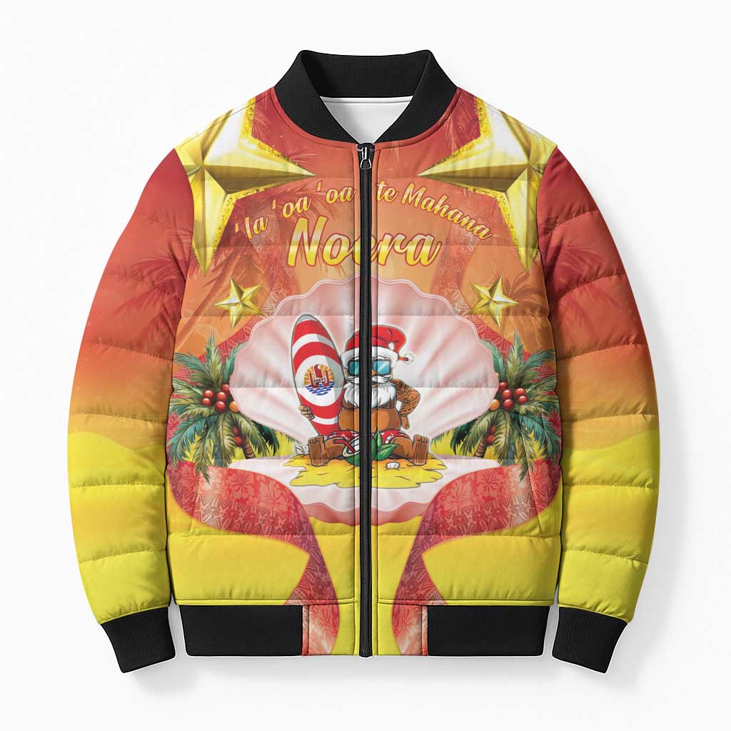 French Polynesia Christmas Bomber Puffer Jacket Seashell Santa Beach Vibes LT05 Unisex Orange - Polynesian Pride
