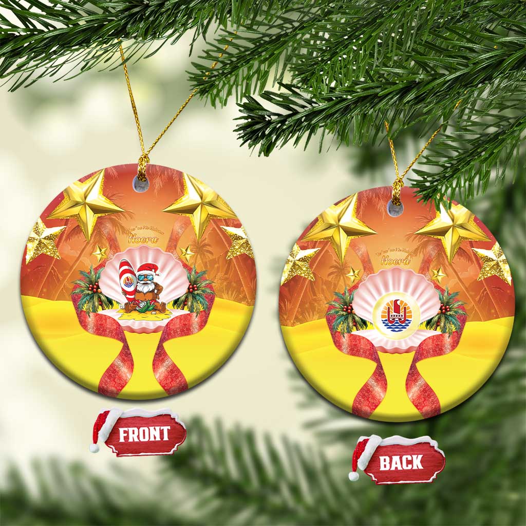 French Polynesia Christmas Ceramic Ornament Seashell Santa Beach Vibes LT05 Circle Orange - Polynesian Pride