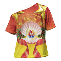 French Polynesia Christmas Cross Shoulder Shirt Seashell Santa Beach Vibes LT05 - Polynesian Pride