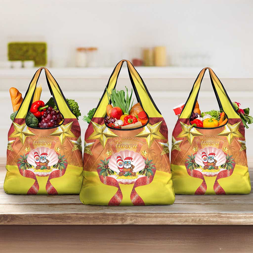 French Polynesia Christmas Grocery Bag Seashell Santa Beach Vibes LT05 3-pack One Size Orange - Polynesian Pride
