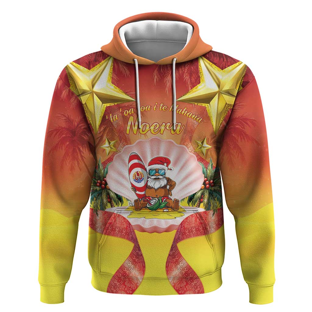 French Polynesia Christmas Hoodie Seashell Santa Beach Vibes LT05 Pullover Hoodie Orange - Polynesian Pride