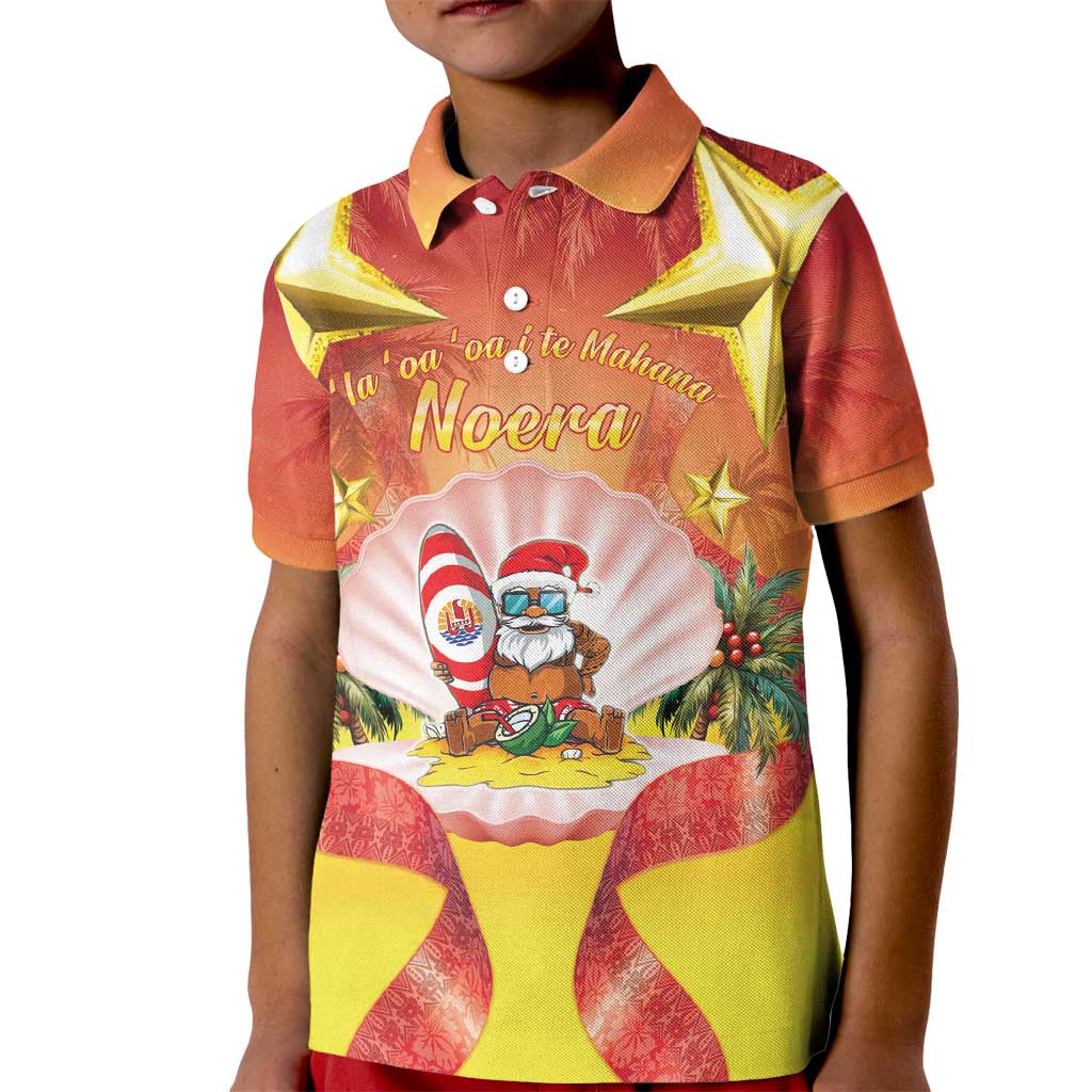 French Polynesia Christmas Kid Polo Shirt Seashell Santa Beach Vibes LT05 Kid Orange - Polynesian Pride