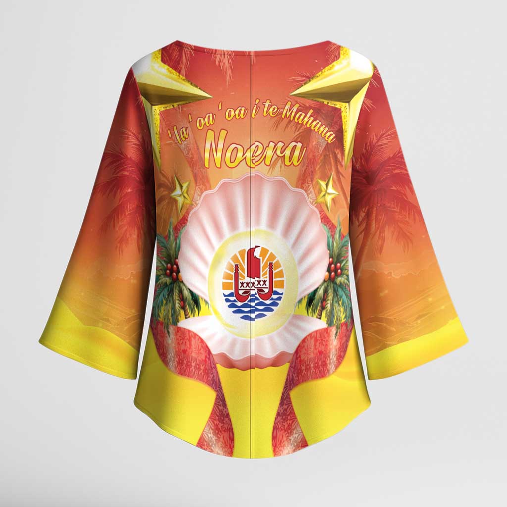 French Polynesia Christmas Kimono Sleeve Blouse Seashell Santa Beach Vibes LT05 - Polynesian Pride