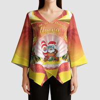 French Polynesia Christmas Kimono Sleeve Blouse Seashell Santa Beach Vibes LT05 - Polynesian Pride