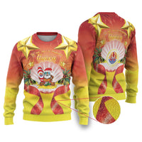 French Polynesia Christmas Ugly Christmas Sweater Seashell Santa Beach Vibes LT05 Orange - Polynesian Pride