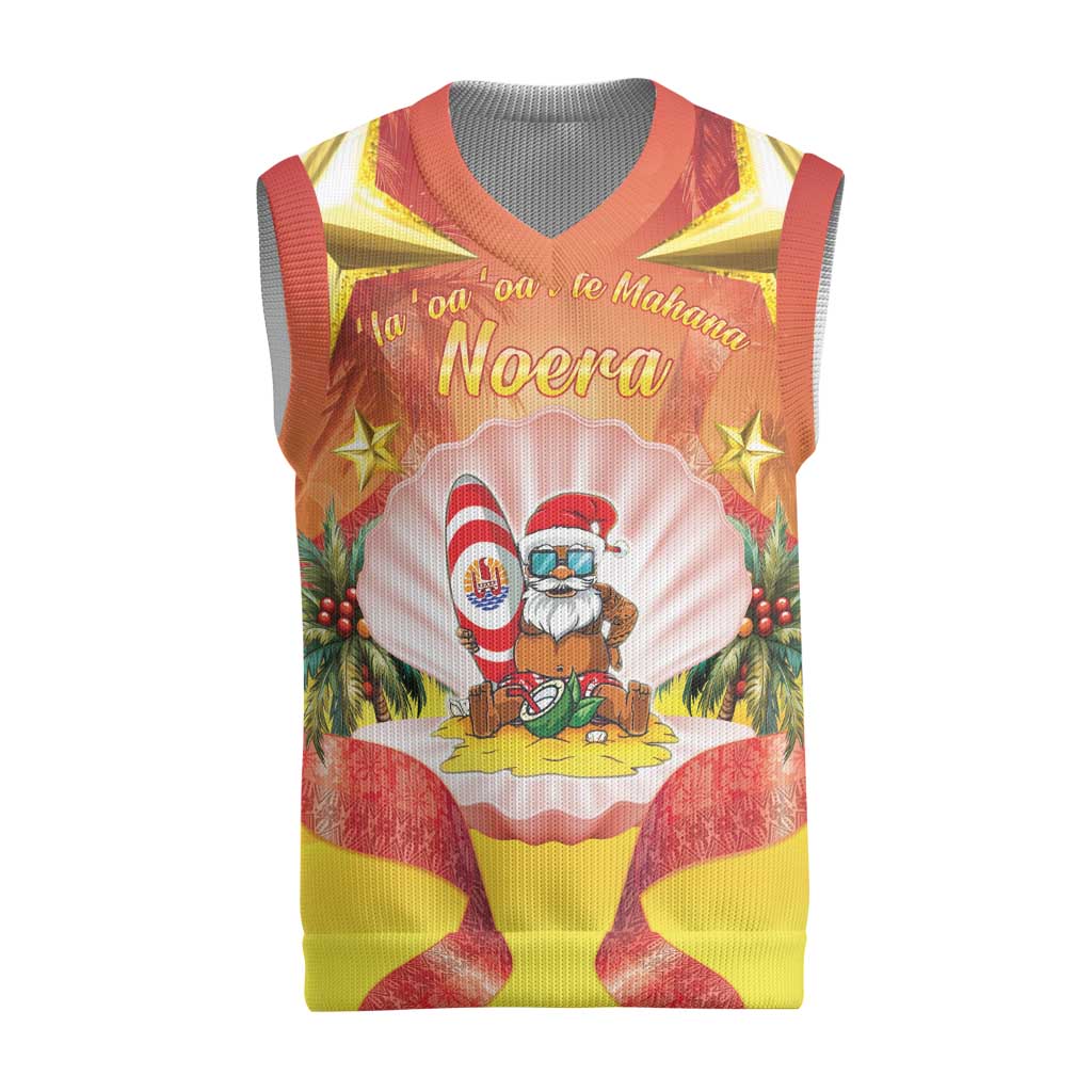 French Polynesia Christmas Knitted V-Neck Vest Seashell Santa Beach Vibes LT05 Orange - Polynesian Pride