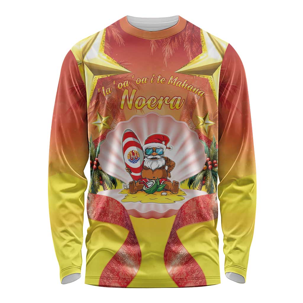 French Polynesia Christmas Long Sleeve Shirt Seashell Santa Beach Vibes LT05 Unisex Orange - Polynesian Pride