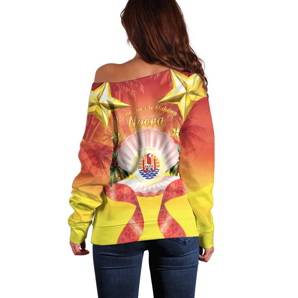 French Polynesia Christmas Off Shoulder Sweater Seashell Santa Beach Vibes LT05 - Polynesian Pride