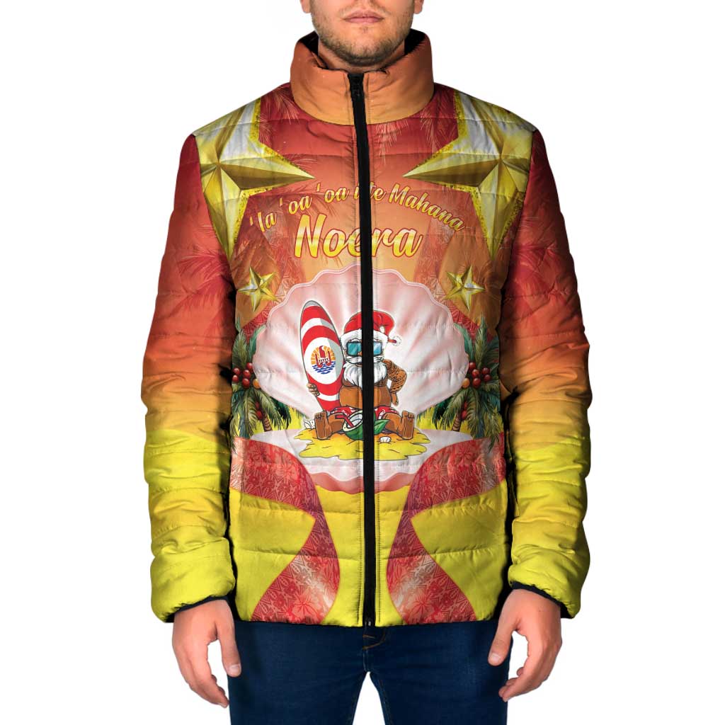 French Polynesia Christmas Padded Jacket Seashell Santa Beach Vibes LT05 Men Orange - Polynesian Pride