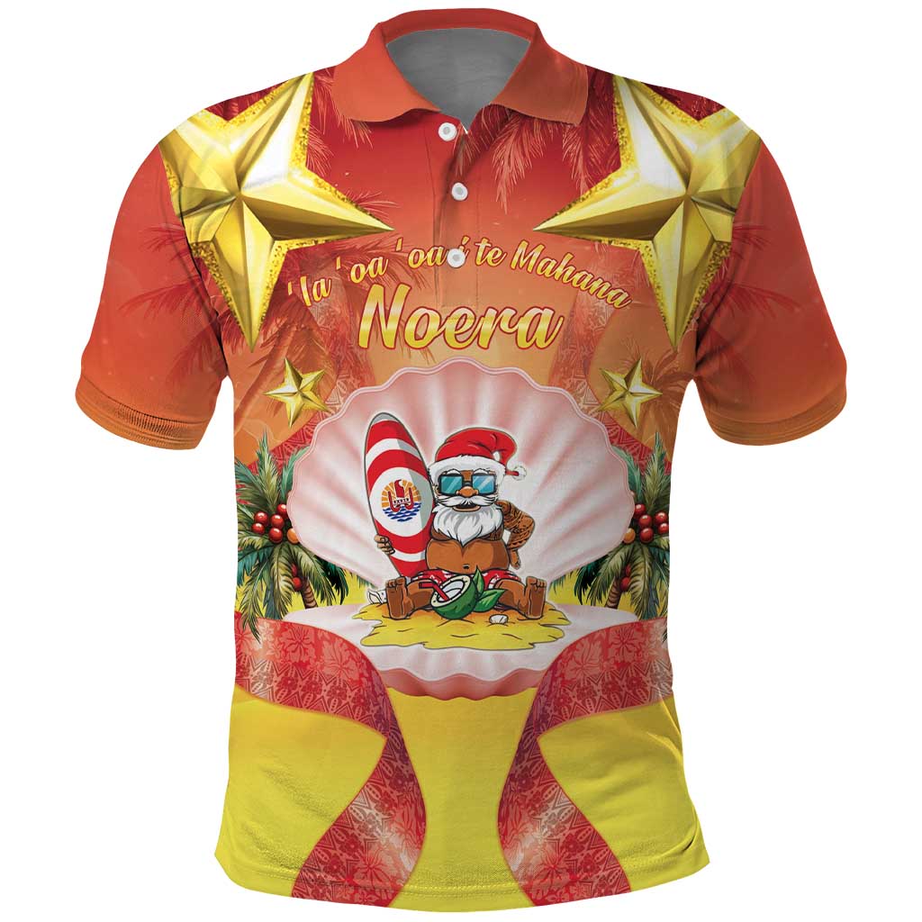 French Polynesia Christmas Polo Shirt Seashell Santa Beach Vibes LT05 Orange - Polynesian Pride