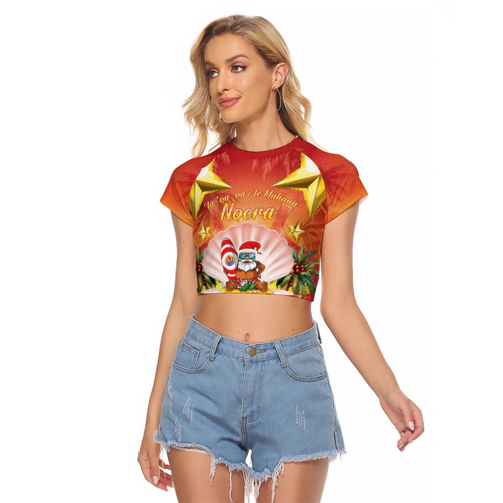 French Polynesia Christmas Raglan Cropped T Shirt Seashell Santa Beach Vibes LT05 Female Orange - Polynesian Pride