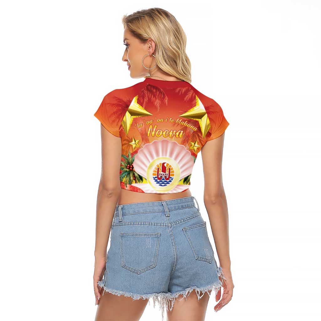 French Polynesia Christmas Raglan Cropped T Shirt Seashell Santa Beach Vibes LT05 - Polynesian Pride
