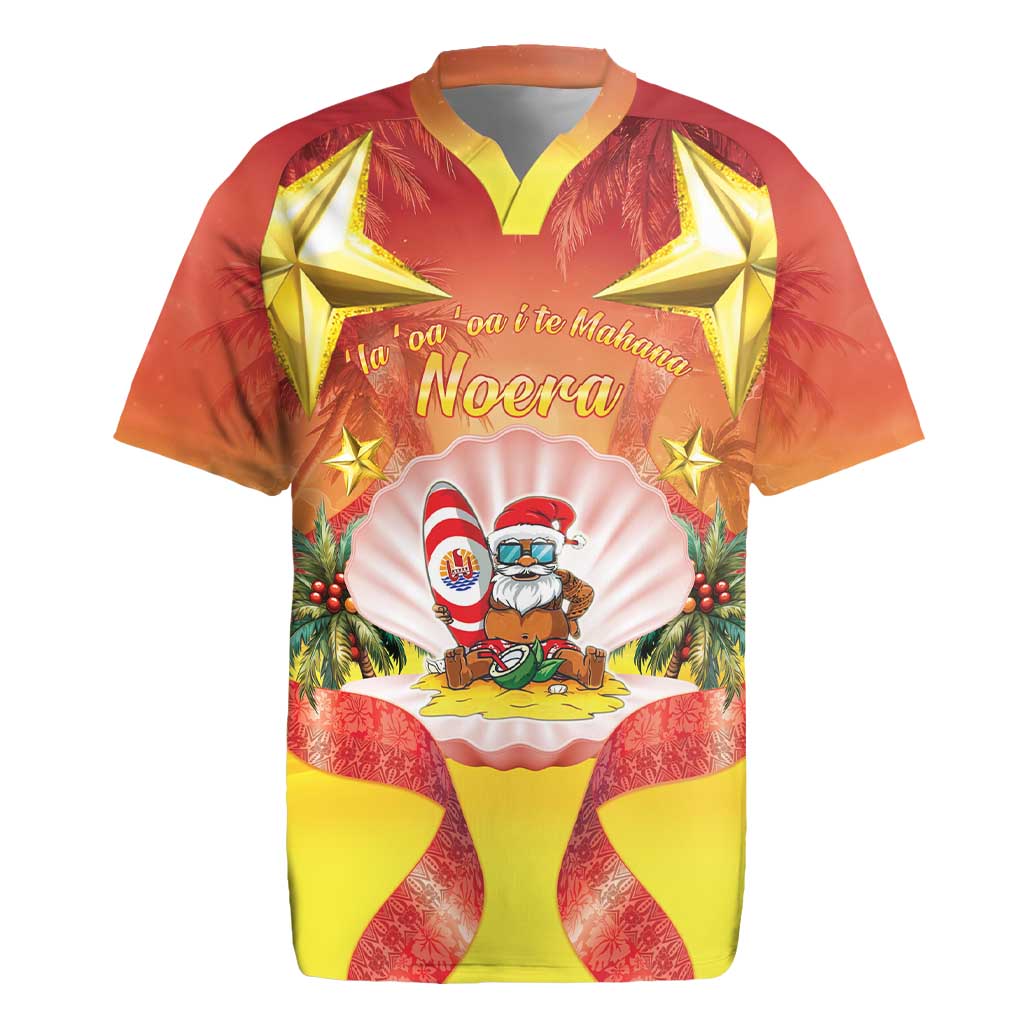 French Polynesia Christmas Rugby Jersey Seashell Santa Beach Vibes LT05 Orange - Polynesian Pride