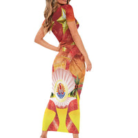 French Polynesia Christmas Short Sleeve Bodycon Dress Seashell Santa Beach Vibes LT05 - Polynesian Pride