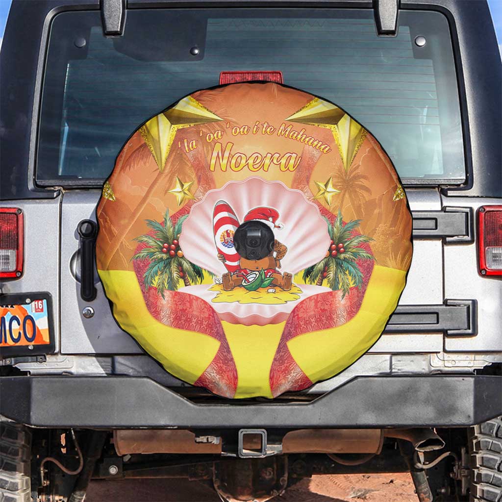 French Polynesia Christmas Spare Tire Cover Seashell Santa Beach Vibes LT05 Orange - Polynesian Pride