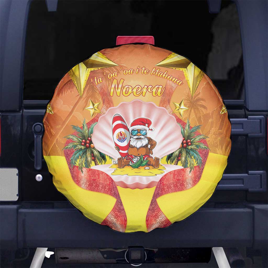 French Polynesia Christmas Spare Tire Cover Seashell Santa Beach Vibes LT05 No hole Orange - Polynesian Pride