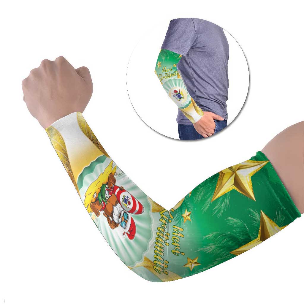Cook Islands Christmas Arm Sleeves Seashell Santa Beach Vibes LT05 Set of 2 Green - Polynesian Pride