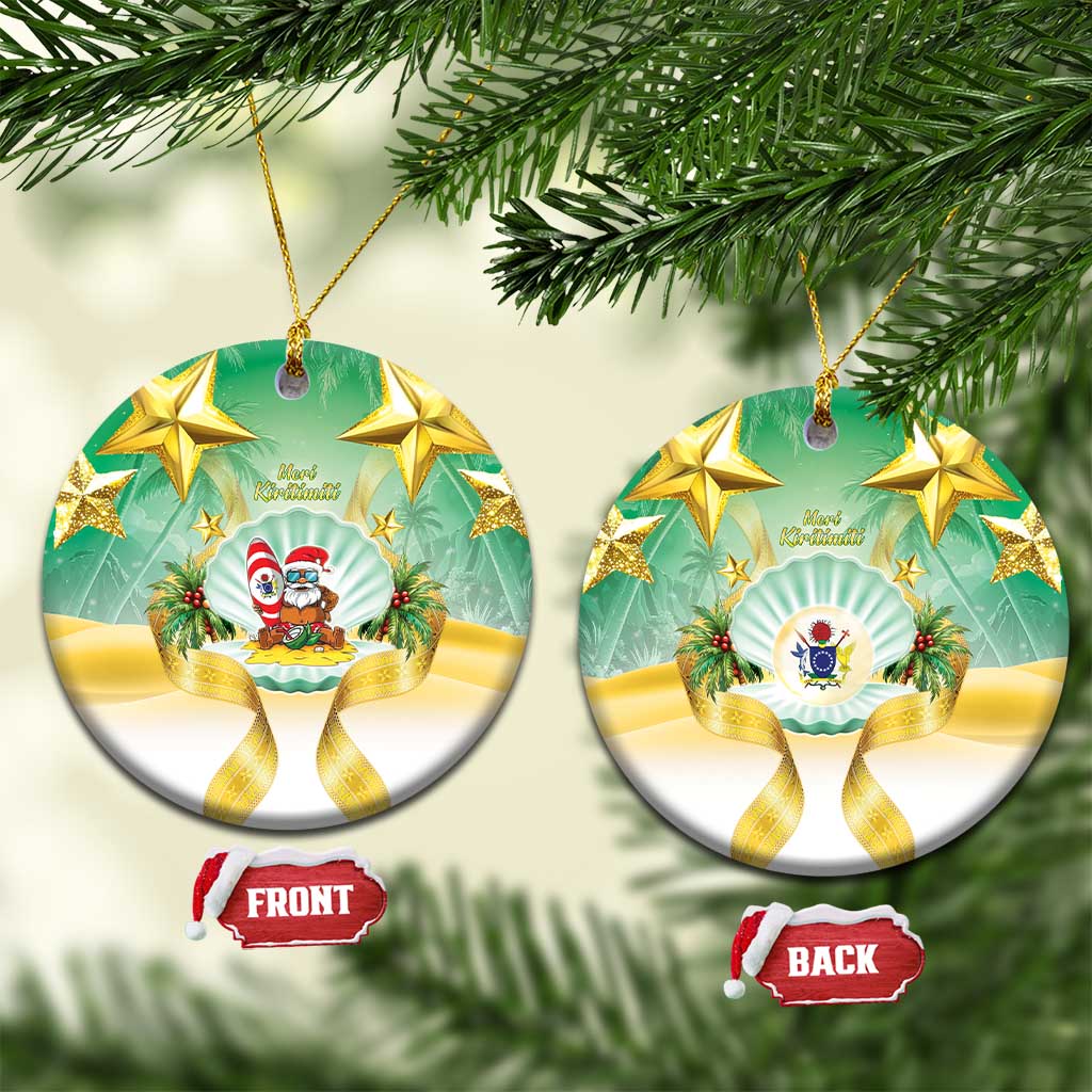 Cook Islands Christmas Ceramic Ornament Seashell Santa Beach Vibes LT05 Circle Green - Polynesian Pride