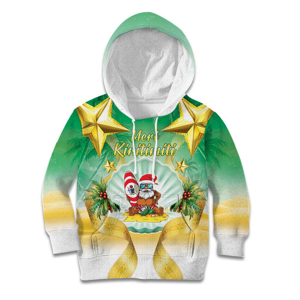 Cook Islands Christmas Kid Hoodie Seashell Santa Beach Vibes LT05 Hoodie Green - Polynesian Pride