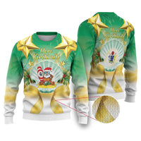 Cook Islands Christmas Ugly Christmas Sweater Seashell Santa Beach Vibes LT05 Green - Polynesian Pride