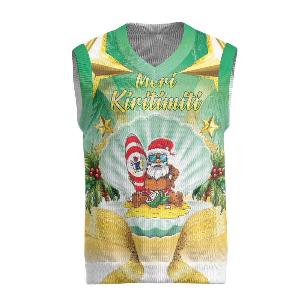 Cook Islands Christmas Knitted V-Neck Vest Seashell Santa Beach Vibes LT05 Green - Polynesian Pride