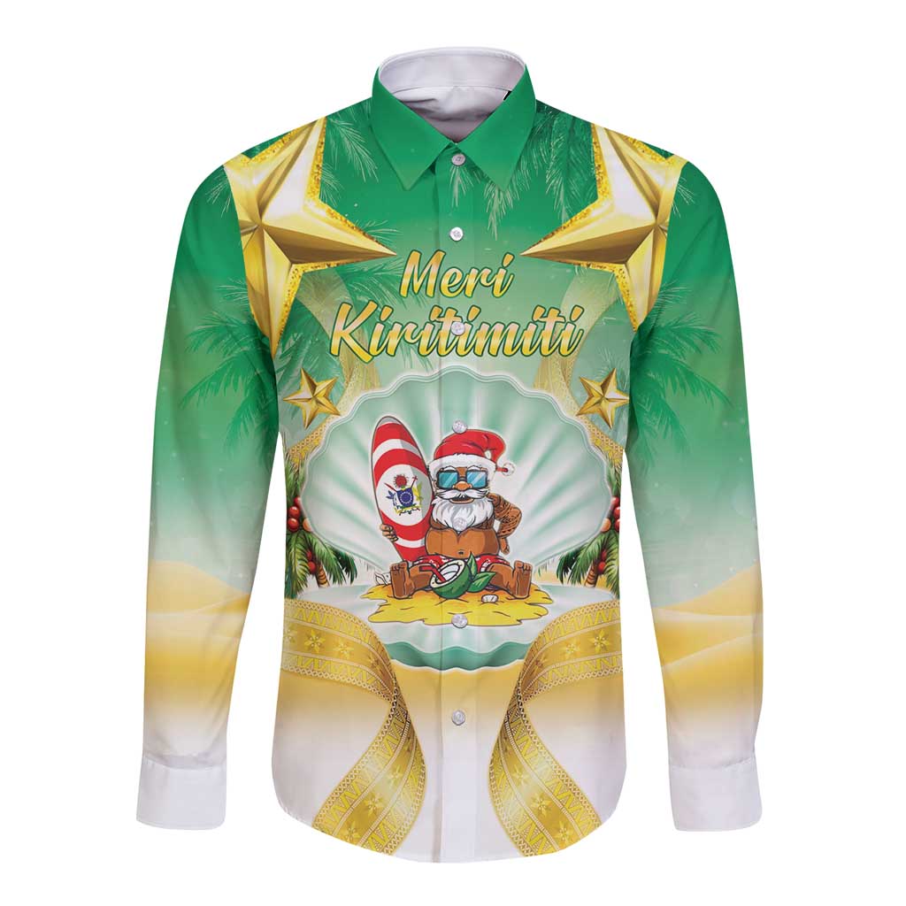 Cook Islands Christmas Long Sleeve Button Shirt Seashell Santa Beach Vibes LT05 Unisex Green - Polynesian Pride