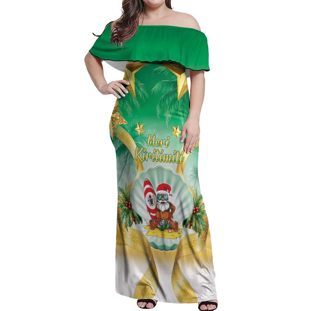Cook Islands Christmas Off Shoulder Maxi Dress Seashell Santa Beach Vibes LT05 Women Green - Polynesian Pride