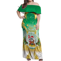 Cook Islands Christmas Off Shoulder Maxi Dress Seashell Santa Beach Vibes LT05 Women Green - Polynesian Pride