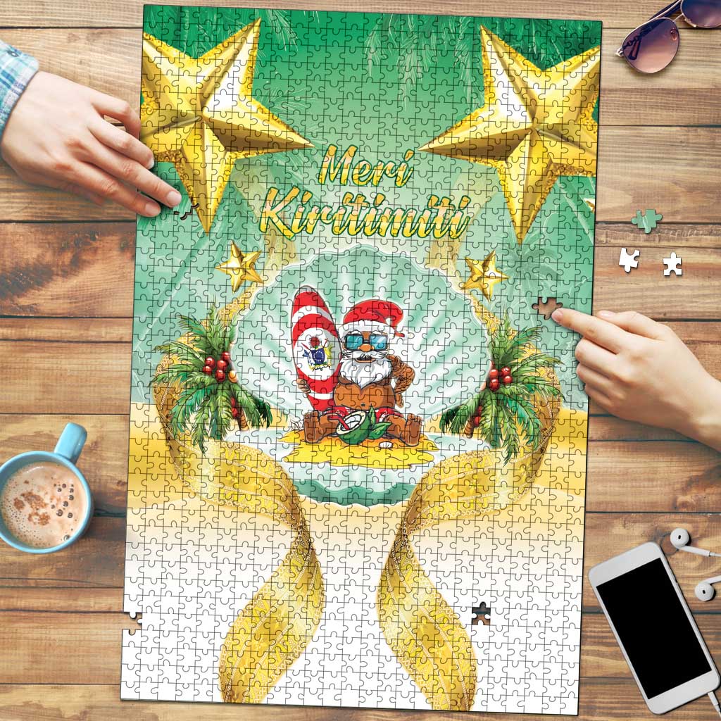 Cook Islands Christmas Puzzle Seashell Santa Beach Vibes LT05 Green - Polynesian Pride