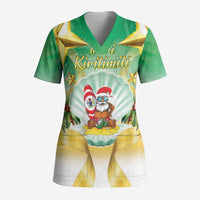 Cook Islands Christmas Scrub Top Seashell Santa Beach Vibes LT05 Adult Green - Polynesian Pride