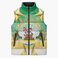 Cook Islands Christmas Sleeveless Puffer Jacket Seashell Santa Beach Vibes LT05 Unisex Green - Polynesian Pride