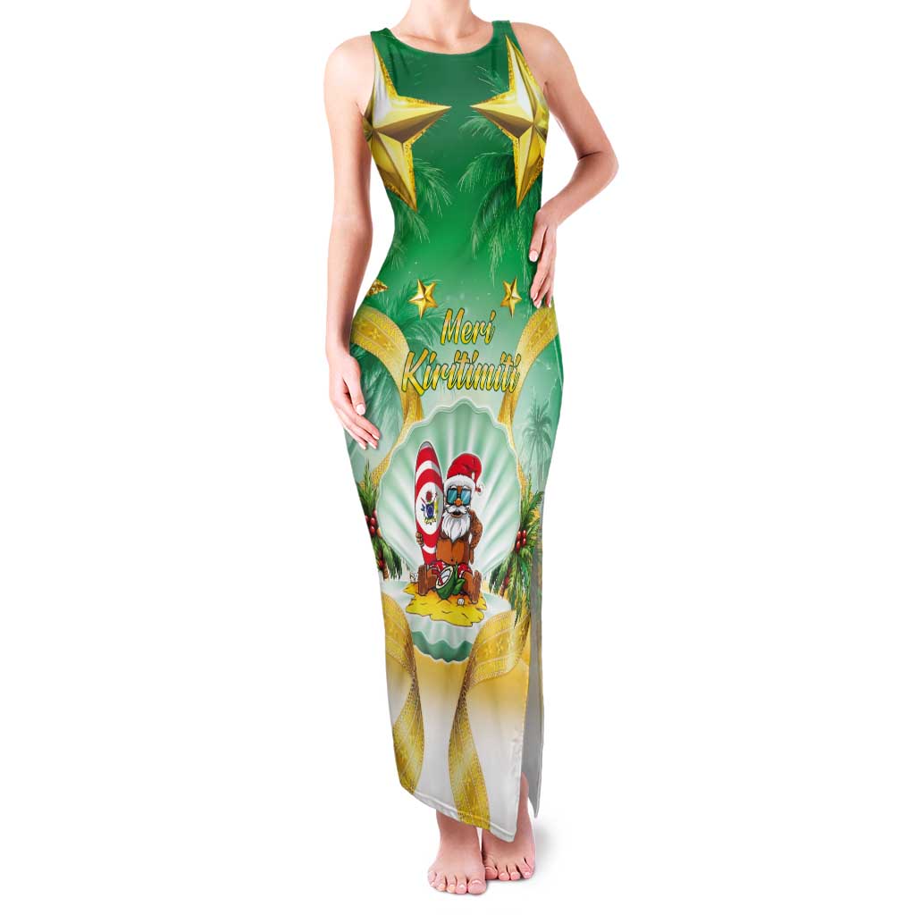 Cook Islands Christmas Tank Maxi Dress Seashell Santa Beach Vibes LT05 Women Green - Polynesian Pride