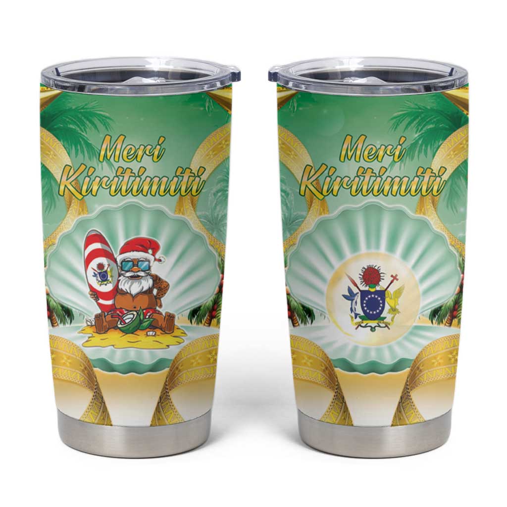 Cook Islands Christmas Tumbler Cup Seashell Santa Beach Vibes LT05 Green - Polynesian Pride