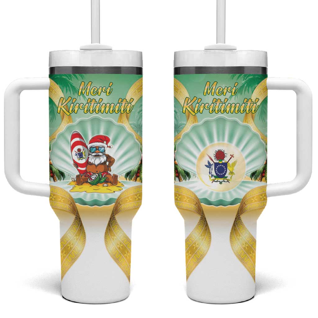 Cook Islands Christmas Tumbler With Handle Seashell Santa Beach Vibes LT05 One Size: 40 oz Green - Polynesian Pride