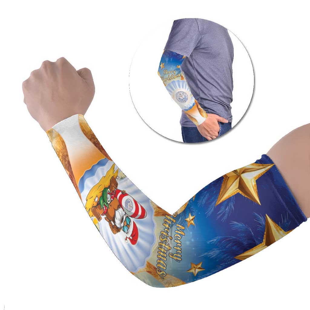 Marshall Islands Christmas Arm Sleeves Seashell Santa Beach Vibes LT05 Set of 2 Navy - Polynesian Pride
