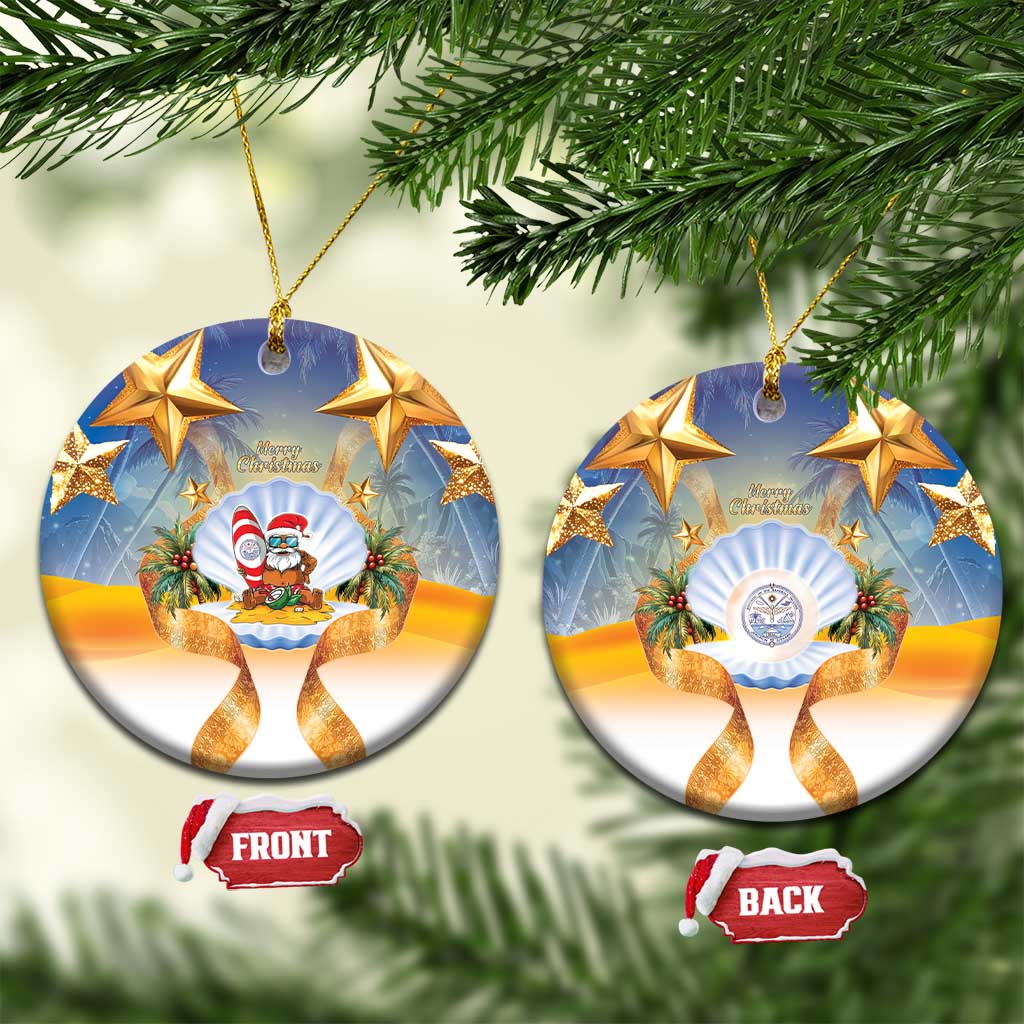 Marshall Islands Christmas Ceramic Ornament Seashell Santa Beach Vibes LT05 Circle Navy - Polynesian Pride