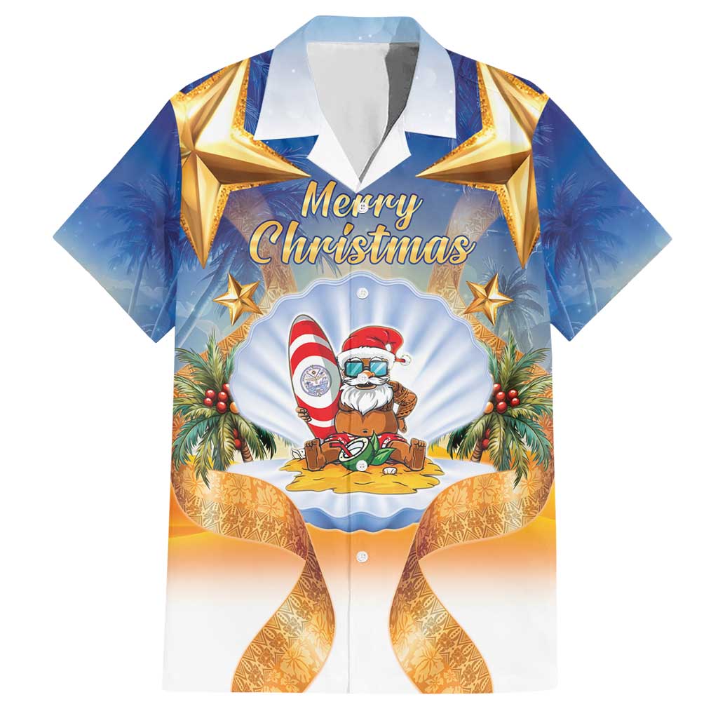 Marshall Islands Christmas Hawaiian Shirt Seashell Santa Beach Vibes LT05 Navy - Polynesian Pride