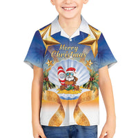 Marshall Islands Christmas Kid Hawaiian Shirt Seashell Santa Beach Vibes LT05 Kid Navy - Polynesian Pride