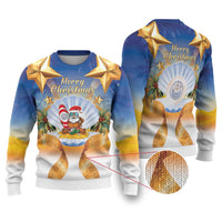 Marshall Islands Christmas Ugly Christmas Sweater Seashell Santa Beach Vibes LT05 Navy - Polynesian Pride