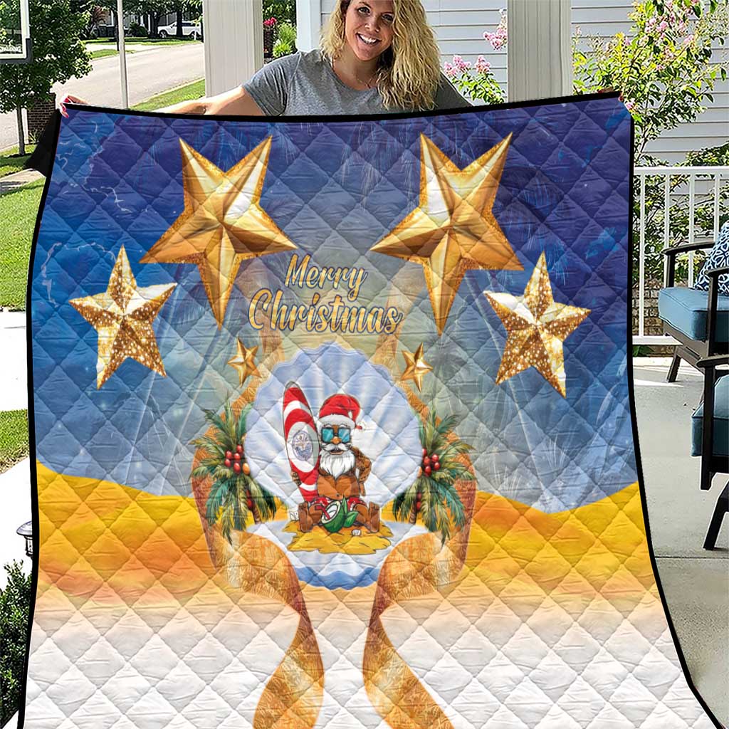 Marshall Islands Christmas Quilt Seashell Santa Beach Vibes LT05 Navy - Polynesian Pride