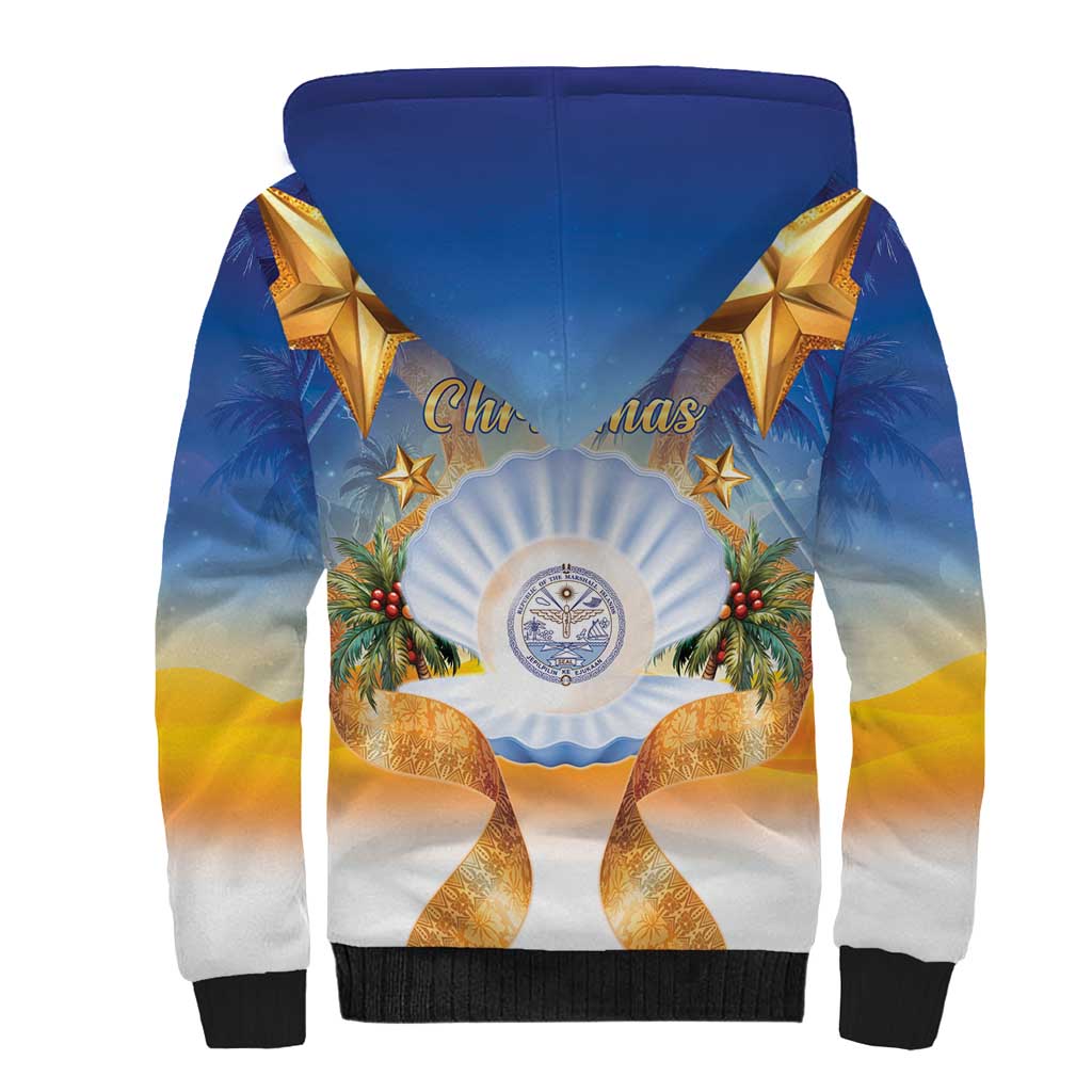 Marshall Islands Christmas Sherpa Hoodie Seashell Santa Beach Vibes LT05 - Polynesian Pride