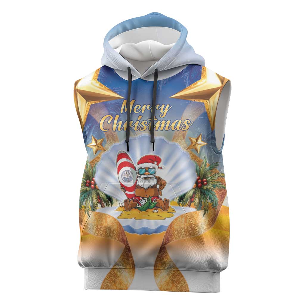 Marshall Islands Christmas Sleeveless Hoodie Seashell Santa Beach Vibes LT05 Navy - Polynesian Pride