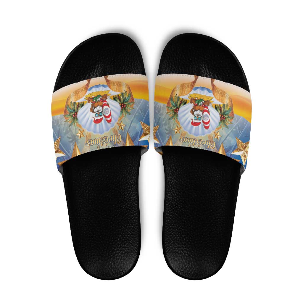 Marshall Islands Christmas Slide Sandals Seashell Santa Beach Vibes LT05 Navy - Polynesian Pride