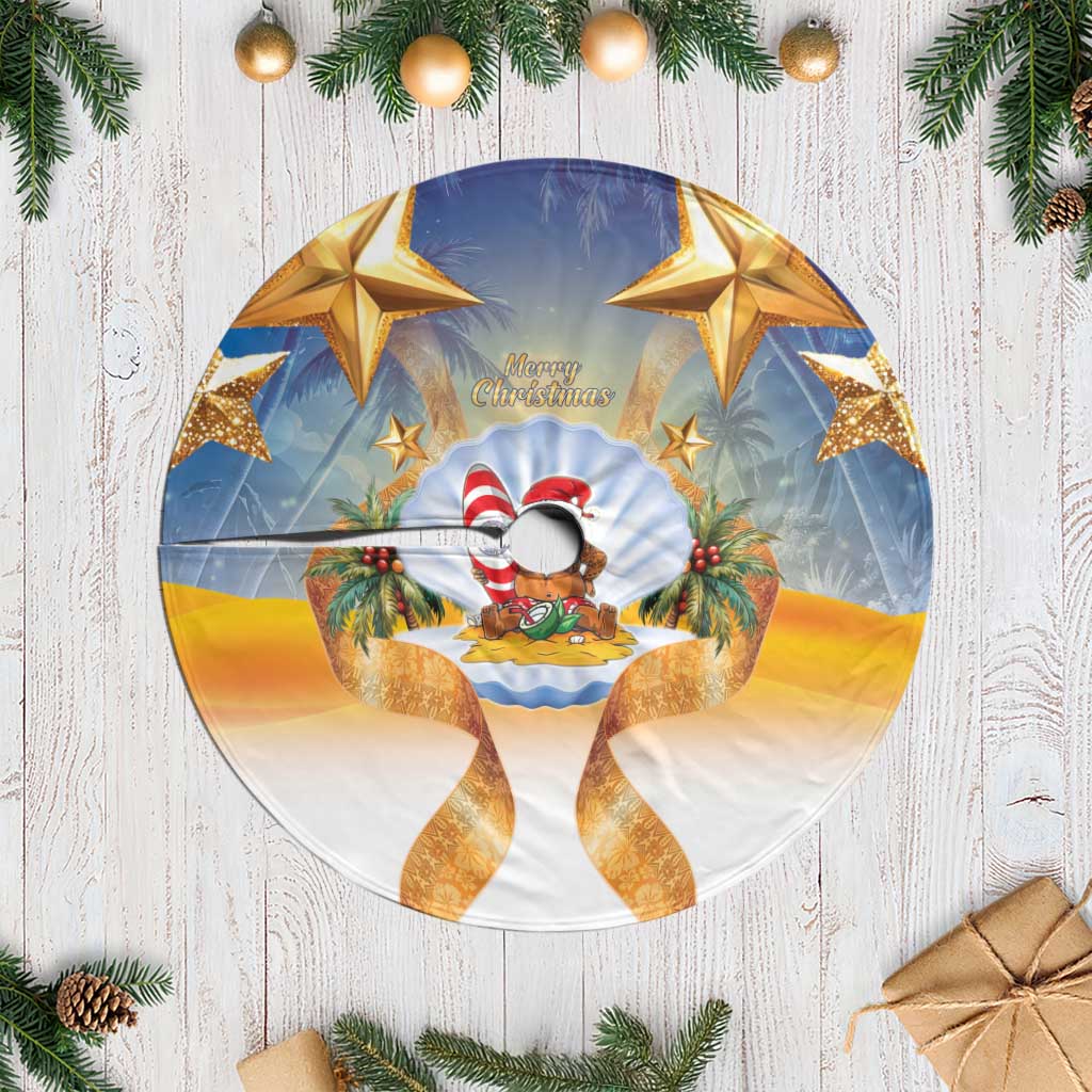 Marshall Islands Christmas Tree Skirt Seashell Santa Beach Vibes LT05 Casual Navy - Polynesian Pride