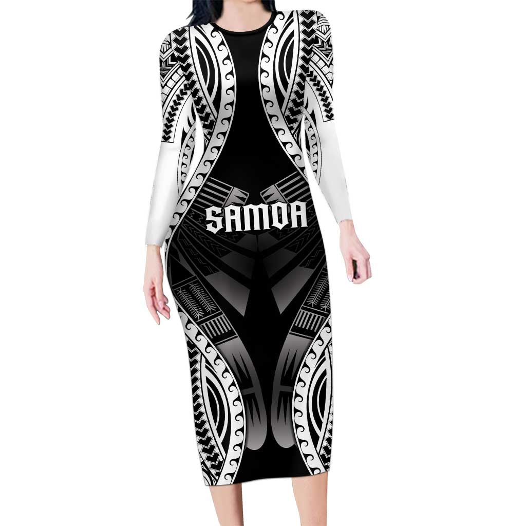 Personalised Remember Samoa Black Saturday Long Sleeve Bodycon Dress Samoa Mo Samoa LT05 Long Dress Black - Polynesian Pride
