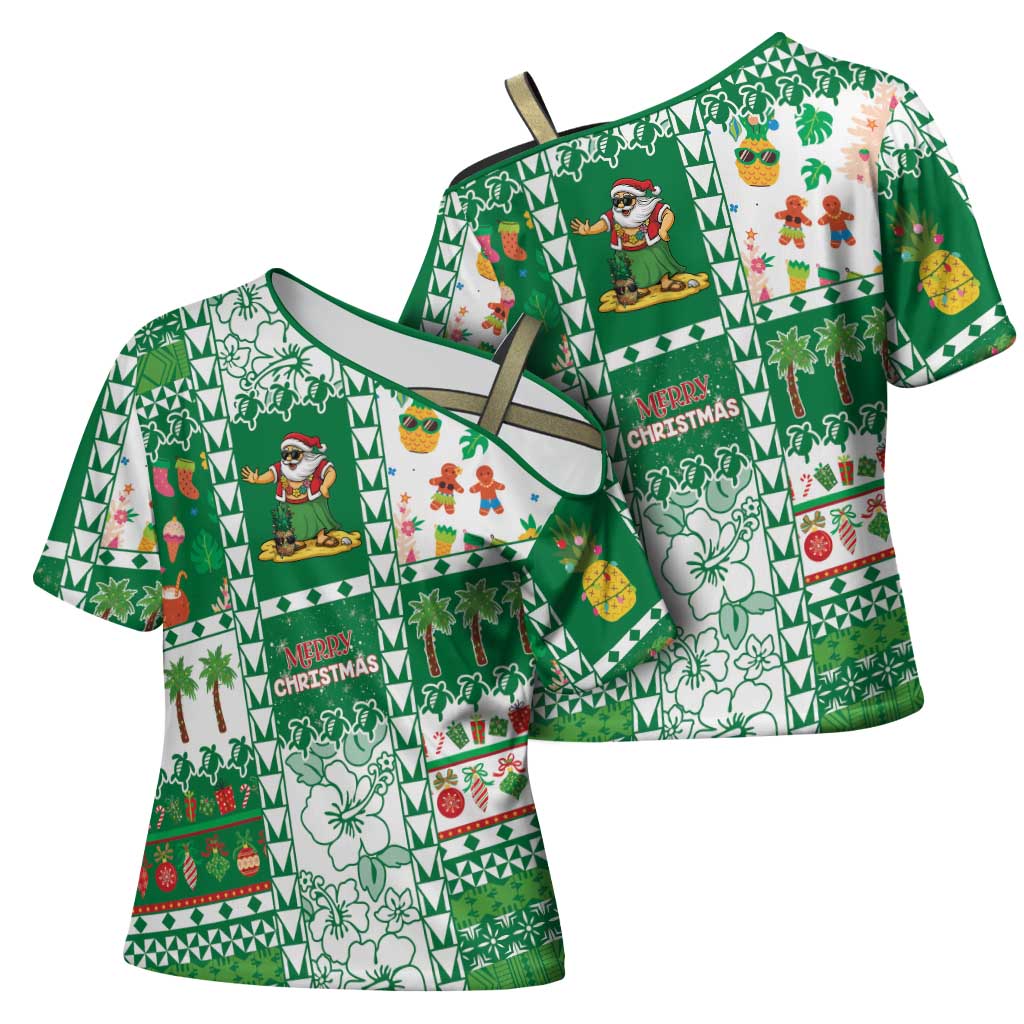 Norfolk Island Christmas Cross Shoulder Shirt Festive Beach Vibes LT05 - Polynesian Pride