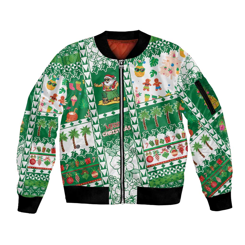 Norfolk Island Christmas Sleeve Zip Bomber Jacket Festive Beach Vibes LT05 Unisex Green - Polynesian Pride