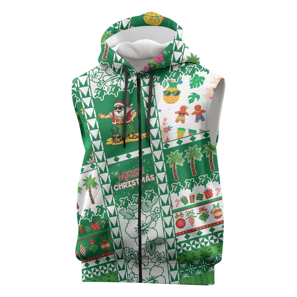 Norfolk Island Christmas Sleeveless Zip Hoodie Festive Beach Vibes LT05 Green - Polynesian Pride