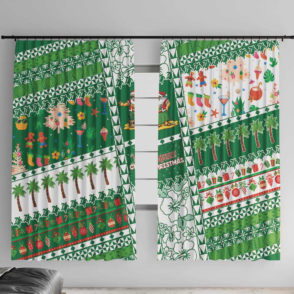 Norfolk Island Christmas Window Curtain Festive Beach Vibes LT05 With Hooks Green - Polynesian Pride