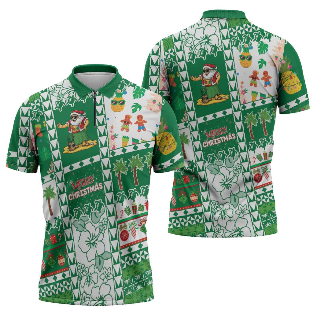 Norfolk Island Christmas Zipper Polo Shirt Festive Beach Vibes LT05 - Polynesian Pride